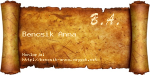 Bencsik Anna névjegykártya